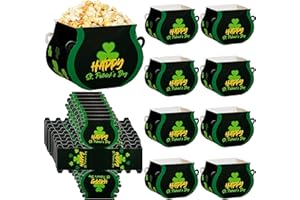 codree 18 Pcs St. Patrick's Day Pot Treat Boxes, St. Patrick's Shamrock Paper Candy Gift Box, Irish Shamrock Cauldron Party F