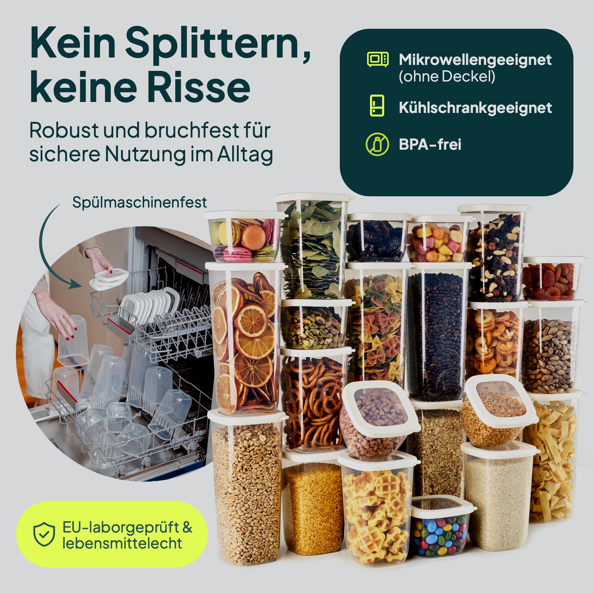 uandu Vorratsdosen mit Deckel luftdicht – 24er Vorratsbehälter Set BPA Frei, Aufbewahrungsdosen Küche für Müsli, Mehl & Zucker, Mit Etiketten 4
