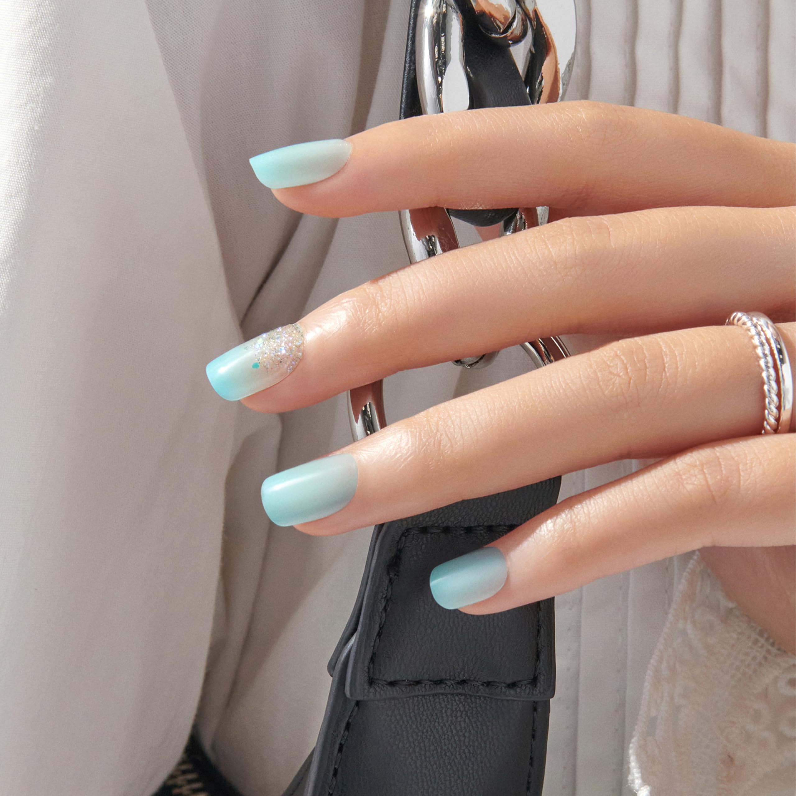 KISS imPRESS No Glue Mani Press-On Nails, Mini, 'Eternity', Medium Blue, Short Size, Squoval Shape, Includes 30 Nails, Prep Pad, Instructions Sheet, 1 Manicure Stick, 1 Mini File - Image 6