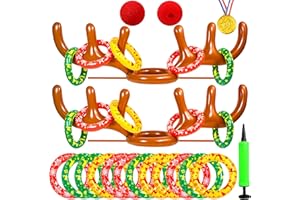 Hapdoop 2-4 Players Inflatable Reindeer Antler Ring Toss Game for Christmas Party - Game Rules Included (2 Antlers 10 Rings)