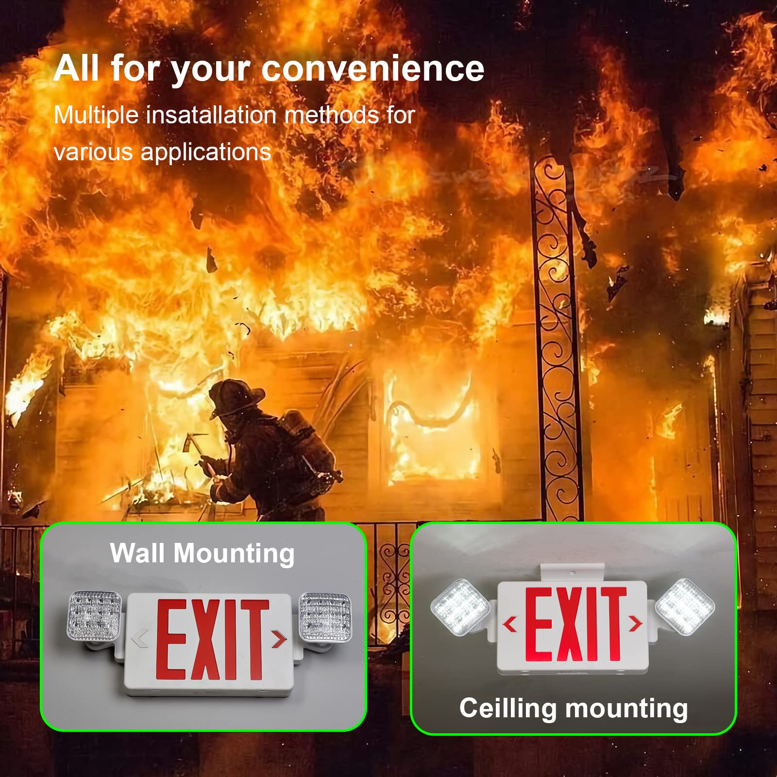 TANLUX Red Exit Sign with Emergency Lights, LED Emergency Exit Light with Battery Backup, UL Listed, AC 120/277V, Commercial Emergency Lights Combo for Business - 1 Pack
