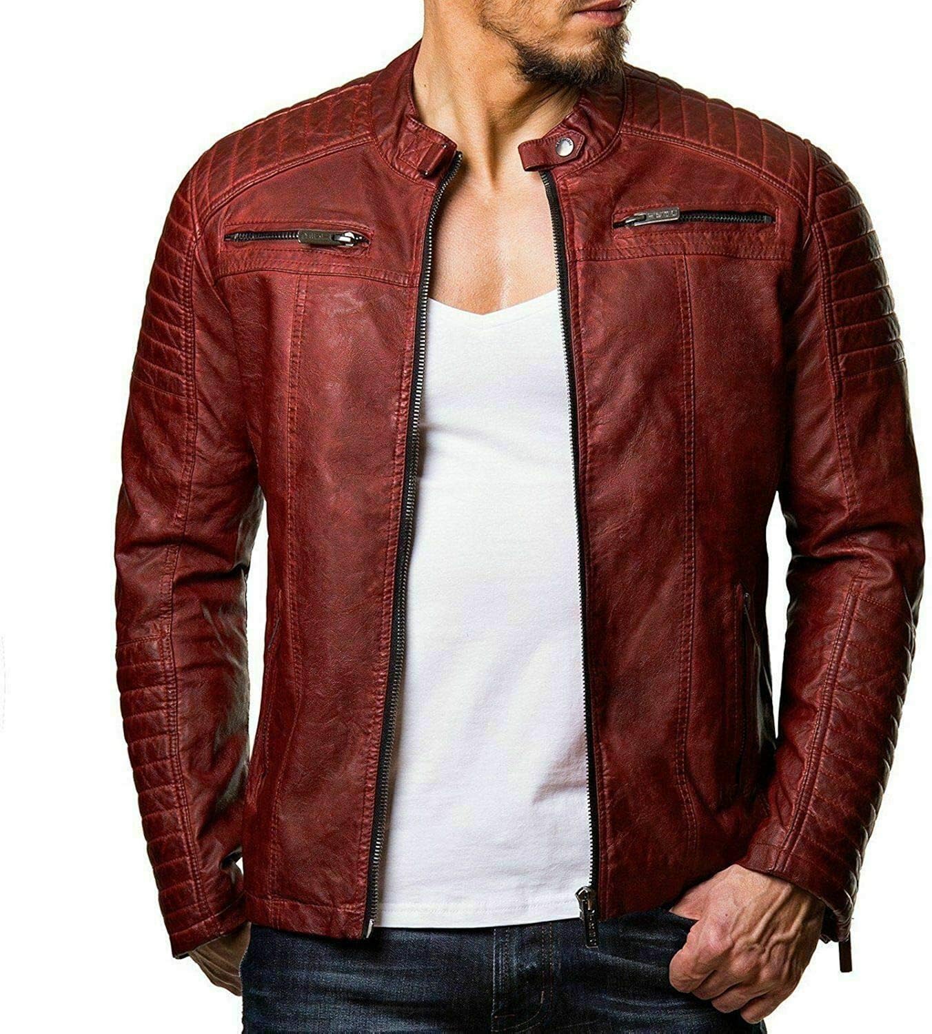 Chaqueta Cuero Moto Cafe Racer Motos, accesorios y piezas Chaqueta para hombre Vintage Cafe Racer de