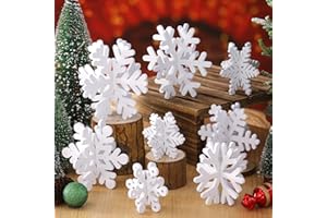 Wenqik 16 Pcs Winter Wooden Snowflake Decor Christmas Winter Snowflake Tabletop Decorations 3D Snow Table Signs Standing Centerpiece Xmas Tiered Tray Decorations for Party(White)