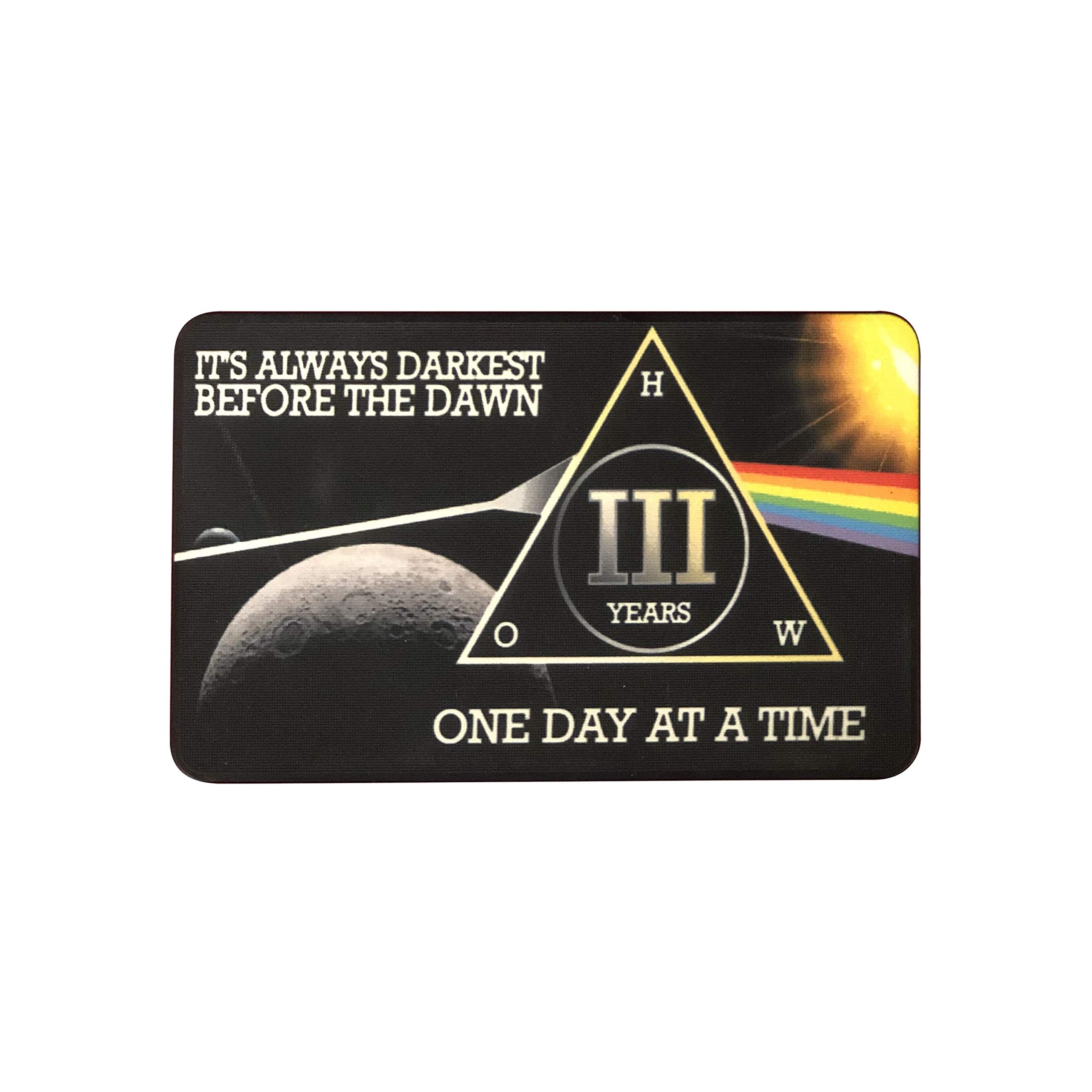 MyRecoveryStore Dark Moon One Day at A Time AA Sobriety Chip Includes 7th Step Prayer (Years 1-50 Offered) Square Recovery Chip (Year 3) — image 1