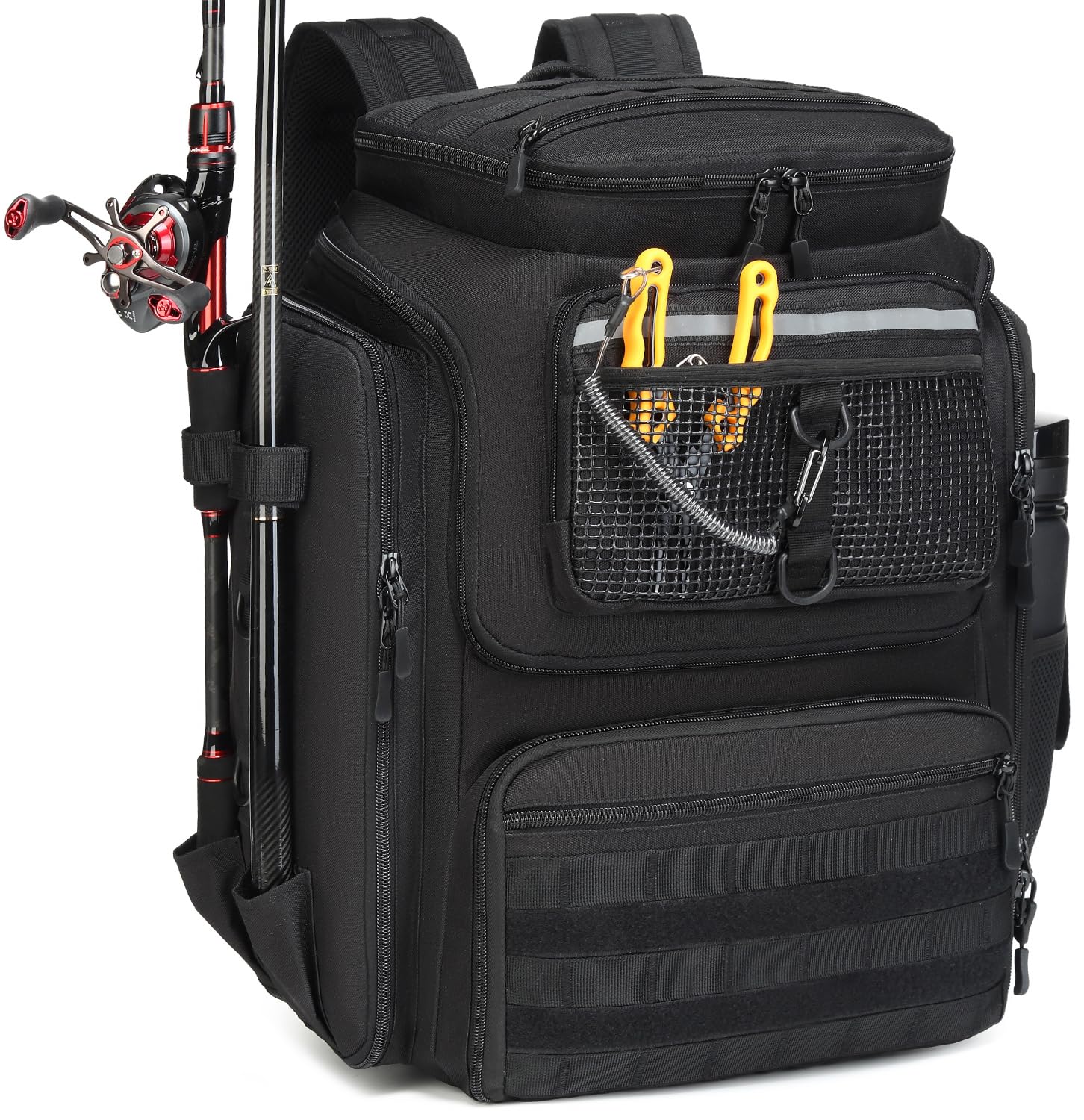 BlesMaller Fishing Backpack with Rod Holder 45L Fishing Tackle Bag Equipment Bag for Hiking Hunting Camping Outdoor Sport (Black)