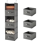 MAX Houser 6 Tier Shelf Hanging Closet Organizer, Closet Hanging Shelf with 2 Sturdy Hooks for Storage, Foldable (Grey-D3)