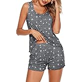 Ekouaer Womens Pajama Sets Viscose from Bamboo Tank Top and Shorts Pj Set 2 Piece Soft Sleeveless Lounge Set