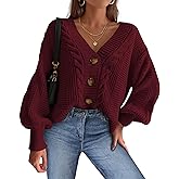 dowerme Cardigan Sweaters for Women Spring Fashion 2026 V Neck Long Sleeve Chunky Cable Knit Sweater Button Outwear
