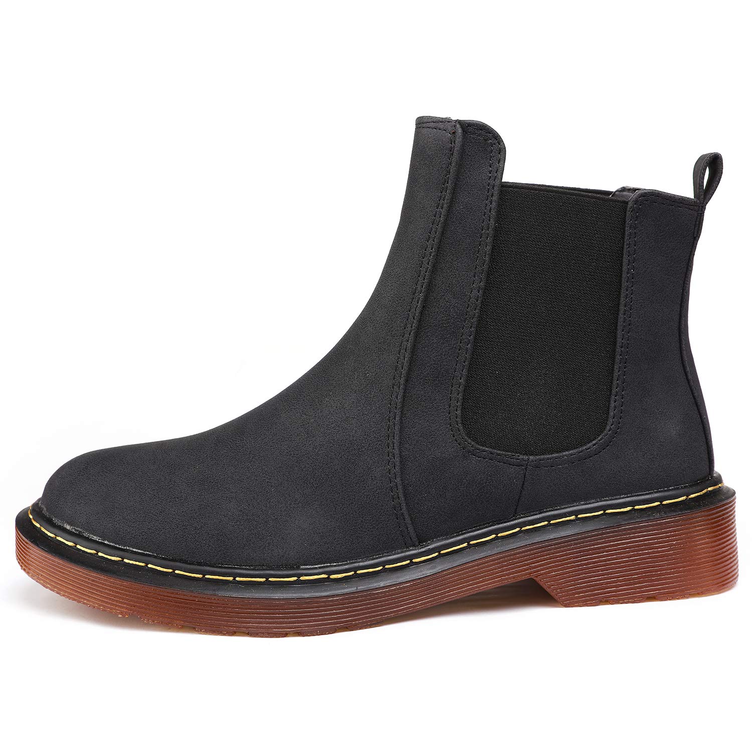 Odema Womens Leather Chelsea Boots Low Heel Elastic Slip On Ankle Bootie Black - Image 5