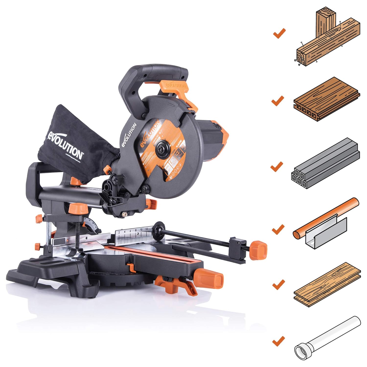 Evolution Power Tools R210sms Multi Purpose Sliding Mitre Saw With Plus Pack 210 Mm 230 V Amazon De Business Industry Science