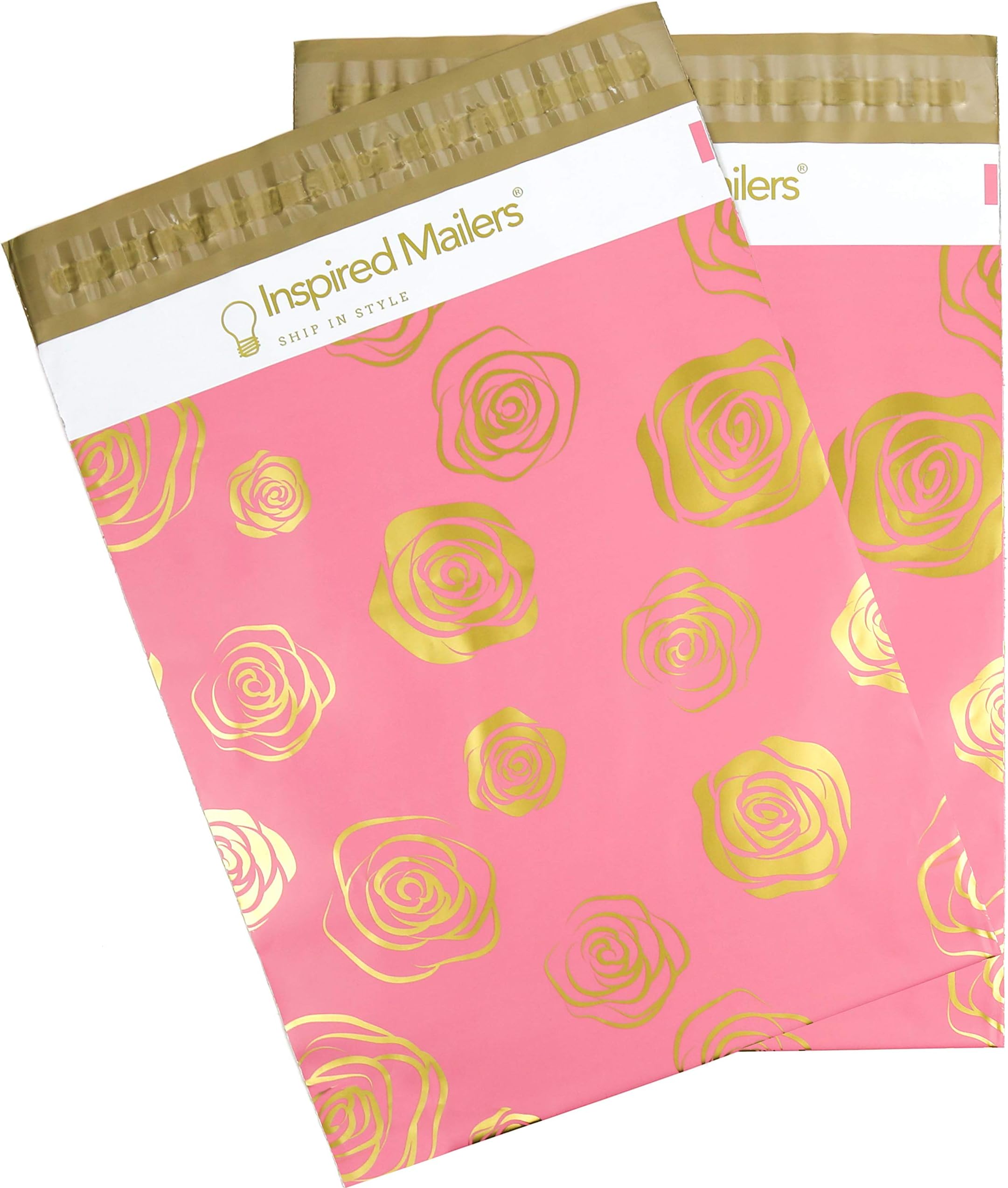 Inspired Mailers - Poly Mailers 10x13 - Gold Roses Deluxe - Choose from 6x9, 10x13 and 14.5x19 Sizes - 3.15mil Unpadded Mailing Bags (10x13, 100 Pack)