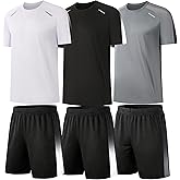 RPOVIG Men's 3 Pack Shirts Shorts Zipper Pockets Quick Dry Gym Athletic Clothes Workout Running Sets Summer Casual