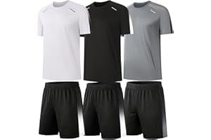 RPOVIG Men's 3 Pack Shirts Shorts Zipper Pockets Quick Dry Gym Athletic Clothes Workout Running Sets Summer Casual