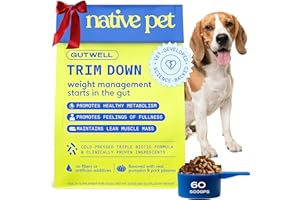 NATIVE PET GutWell Trim Down - Weight Management Dog Food Topper - Dog Weight Loss Supplement Promotes Feeling of Fullness, Healthy Metabolism & Lean Muscle with Triple-biotic Blend & L-Carnitine - 60 Scoops