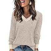 Sampeel Women's V Neck Long Sleeve Shirts – Dressy Casual Fall Tops, Soft Lightweight Tunic Sweaters Fashion Outfits 2026