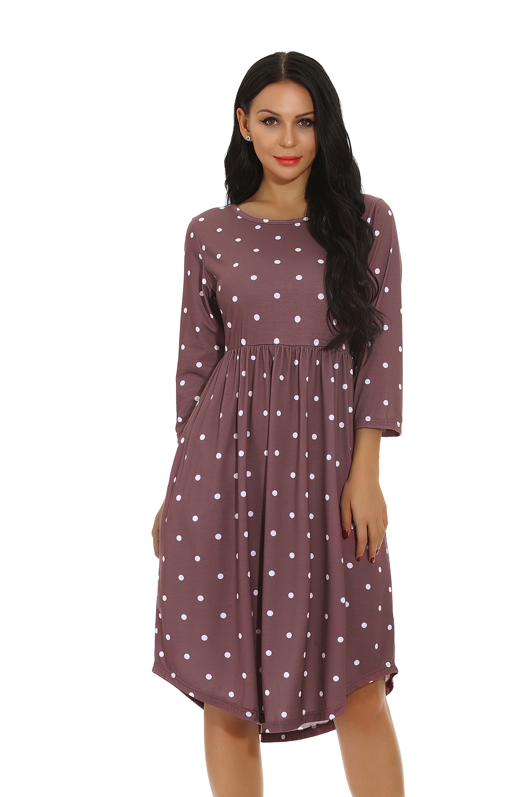 Fronage Fall 3 4 Sleeve Jersey Knit Dresses for Women Casual Hi Low Tunic Tops Cotton Dress (Coffee, S)