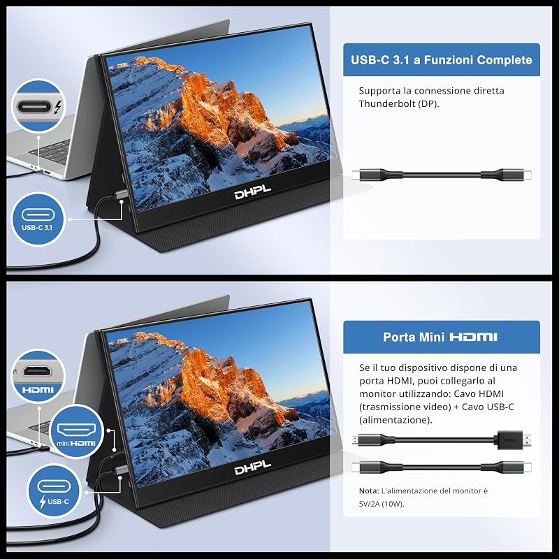 Monitor portatile da 15,6 pollici, schermo FHD 1080P IPS, altoparlante integrato, interfaccia USB-C/HDMI, schermo portatile per laptop, PC, Mac, cellulare e console di gioco, custodia protettiva