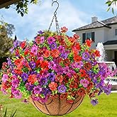 Artificial Flowers Hanging Baskets, Multicolor 12 Bundles Faux Flower Outdoor Hanging Basket Spring Summer Decoration, Fake Plants for Porch Patio Balcony Home Yard Decor(Mixd 2)