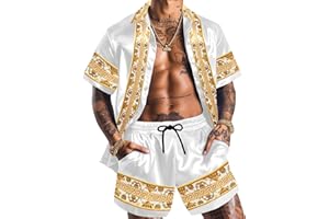 ZSJR Men Hawaiian Shirt Sets Satin Silk Casual Button Down Shirts 2 Piece Luxury Summer Beach Outfits