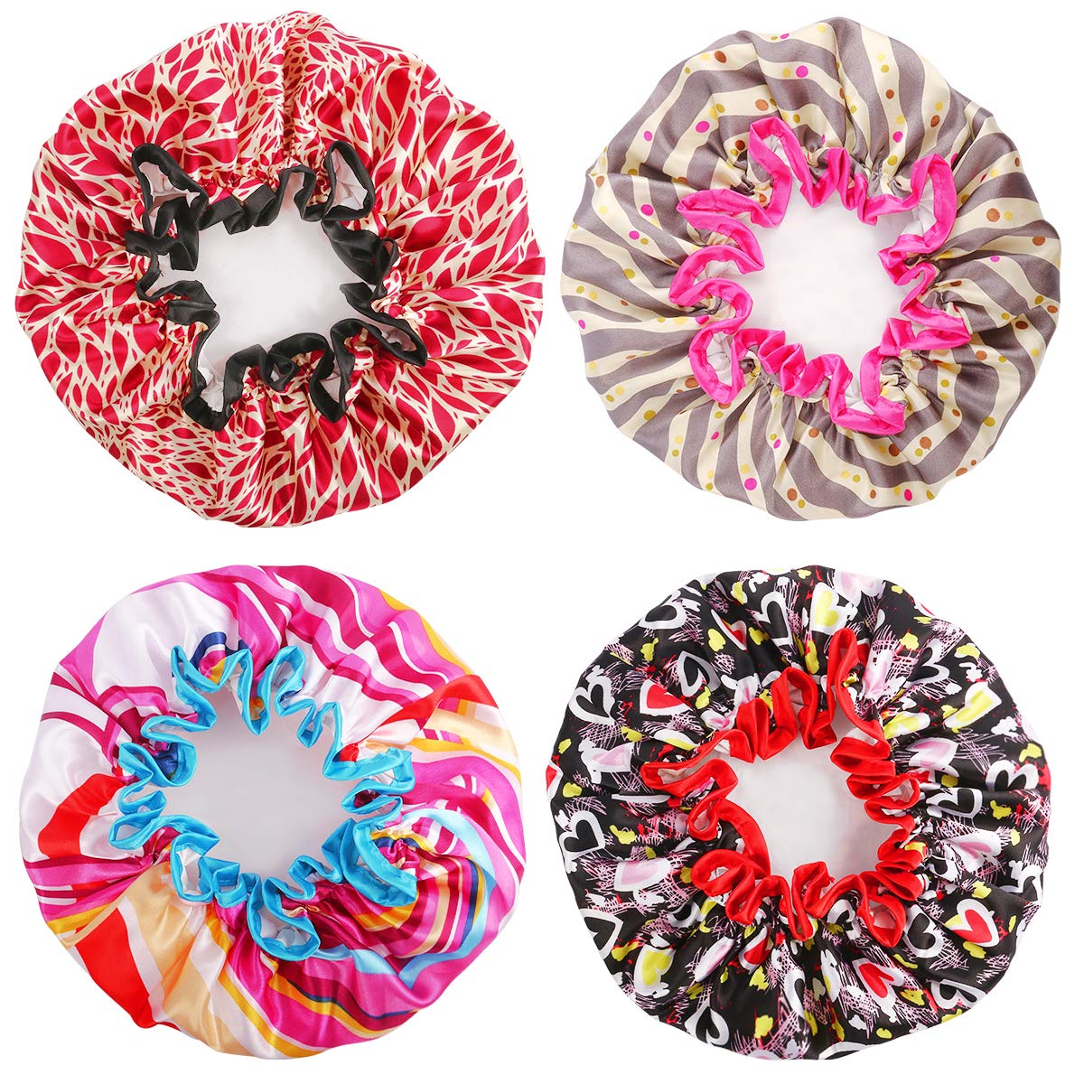 Shower Cap, ESARORA 4 PACK Bath Cap Designed for Women Waterproof Double Layer : Beauty