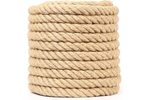 Jiuxqt Jute Rope (3/4 in x 100 ft) Natural Hemp Rope Thick Heavy Duty Twisted Manila Rope for Crafts, Nautical, Tug of War, Swing, Railing, Docks, Anchor, Hammock, Decoration, Wedding