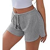 Ekouaer Womens Waffle Knit Pajama Shorts Soft Drawstring Lounge bottoms Casual Workout Shorts with Pockets
