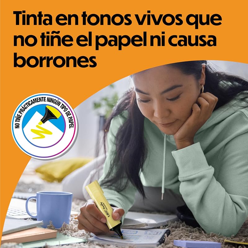 Marking Flat Highlighter Pastel/Neon Subrayadores de Punta Biselada - Colores Surtidos, Caja de 16