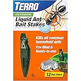 TERRO Liquid Ant Baits - T1813B - Outdoor Ready-to-Use Terro Ant Traps, Kills Household Ants, 12 Stakes