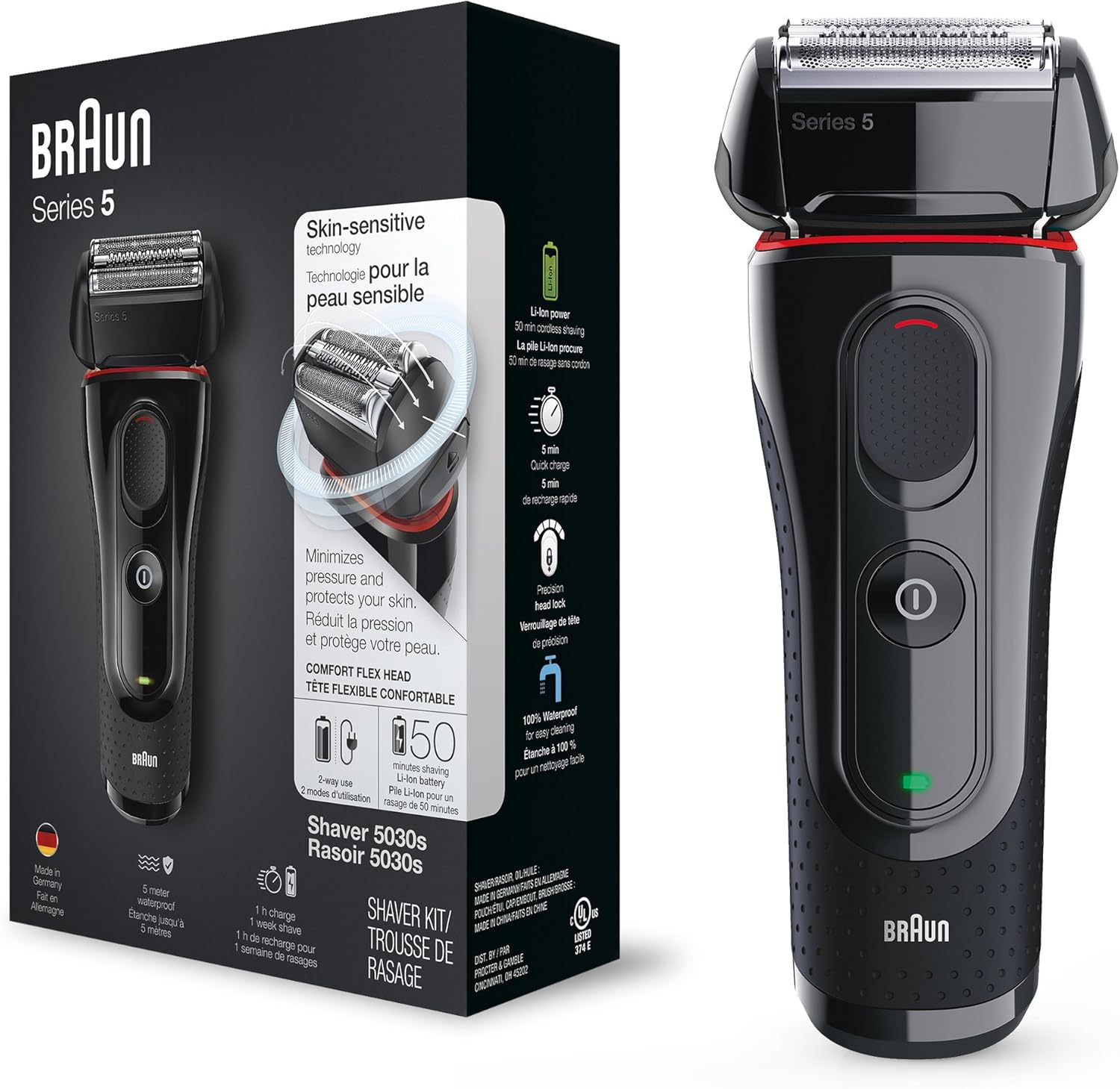 Braun Series 5 elektrischer Rasierer 5030s , mit Präzisionstrimmer, schwarz/rot