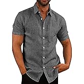 COOFANDY Men's Casual Button Down Shirts Short Sleeve Linen Shirts Summer Beach Dress Shirt