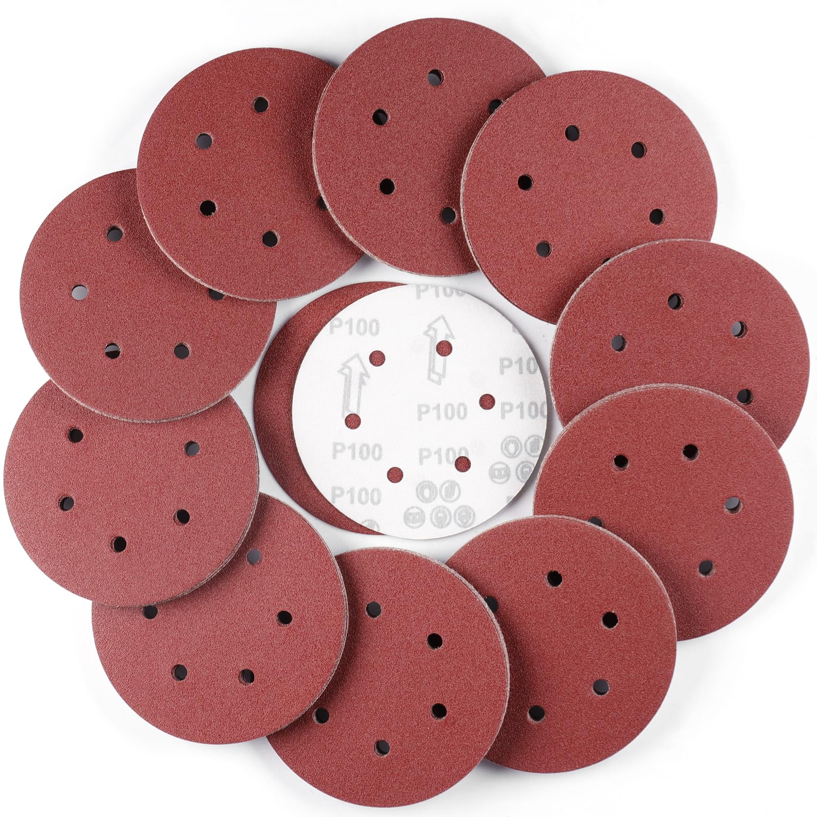 Sruhrak 100 Pcs Sanding Discs, 150mm Sanding Pads Set Hook and Loop 100 Grits Sandpaper for Random Orbital Sander — image 1