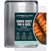 Commercial Quality Cookie Sheet and Rack - Aluminum Half Sheet Baking Pan and Stainless Steel Cooling Rack Set, 13x18 Rimmed Baking &amp; Roasting Tray is Rust &amp; Warp Resistant, Heavy Duty, of Thick Gauge