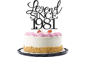 Migeaks legend since 1981 cake topper 43th birthday happy birthday cake topper men and women cheer 43 years old handmade black glitter cake decoration