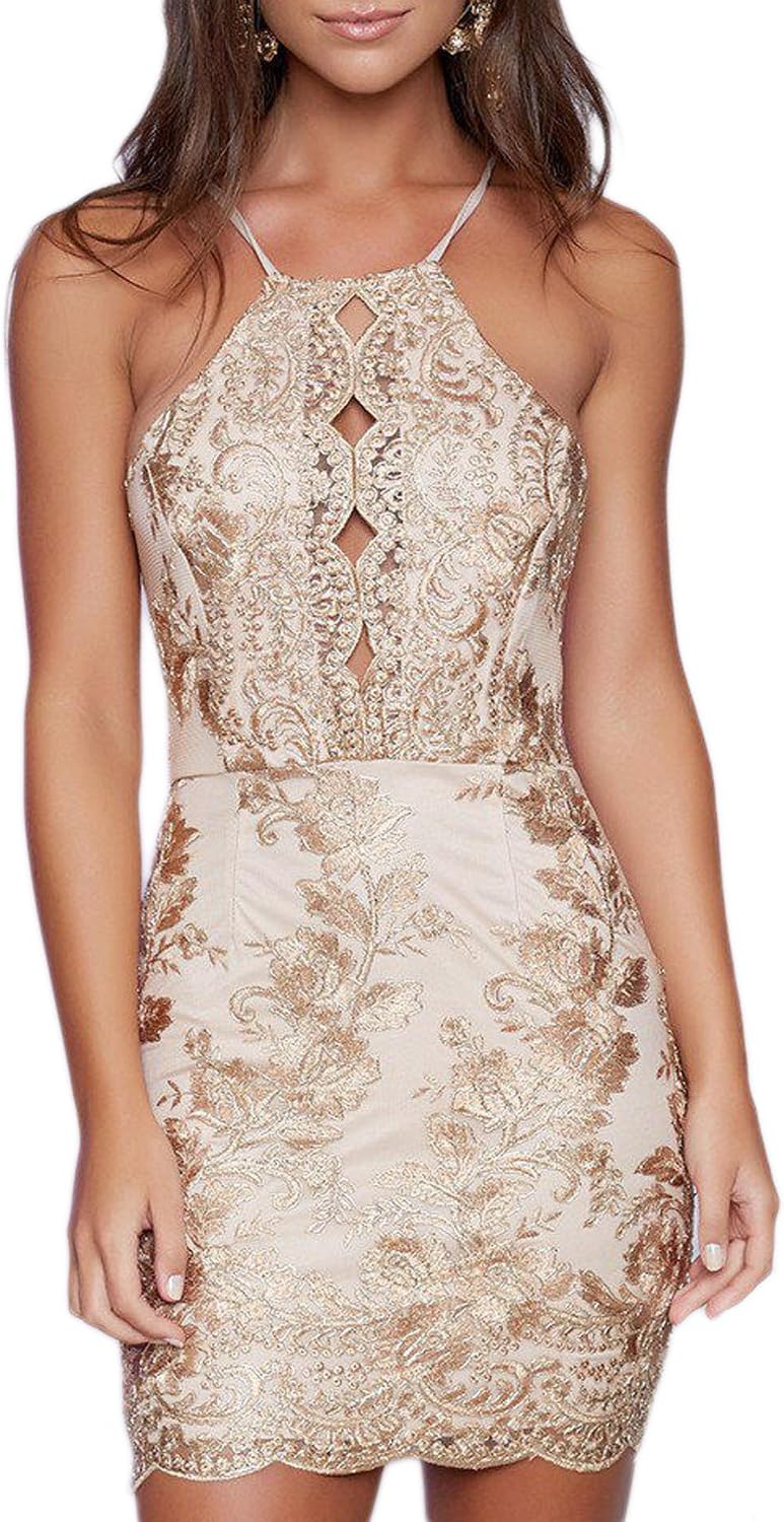 Yanbenmei Women's V Neck Sleeveless Bandage Club Party Bodycon Mini Dress