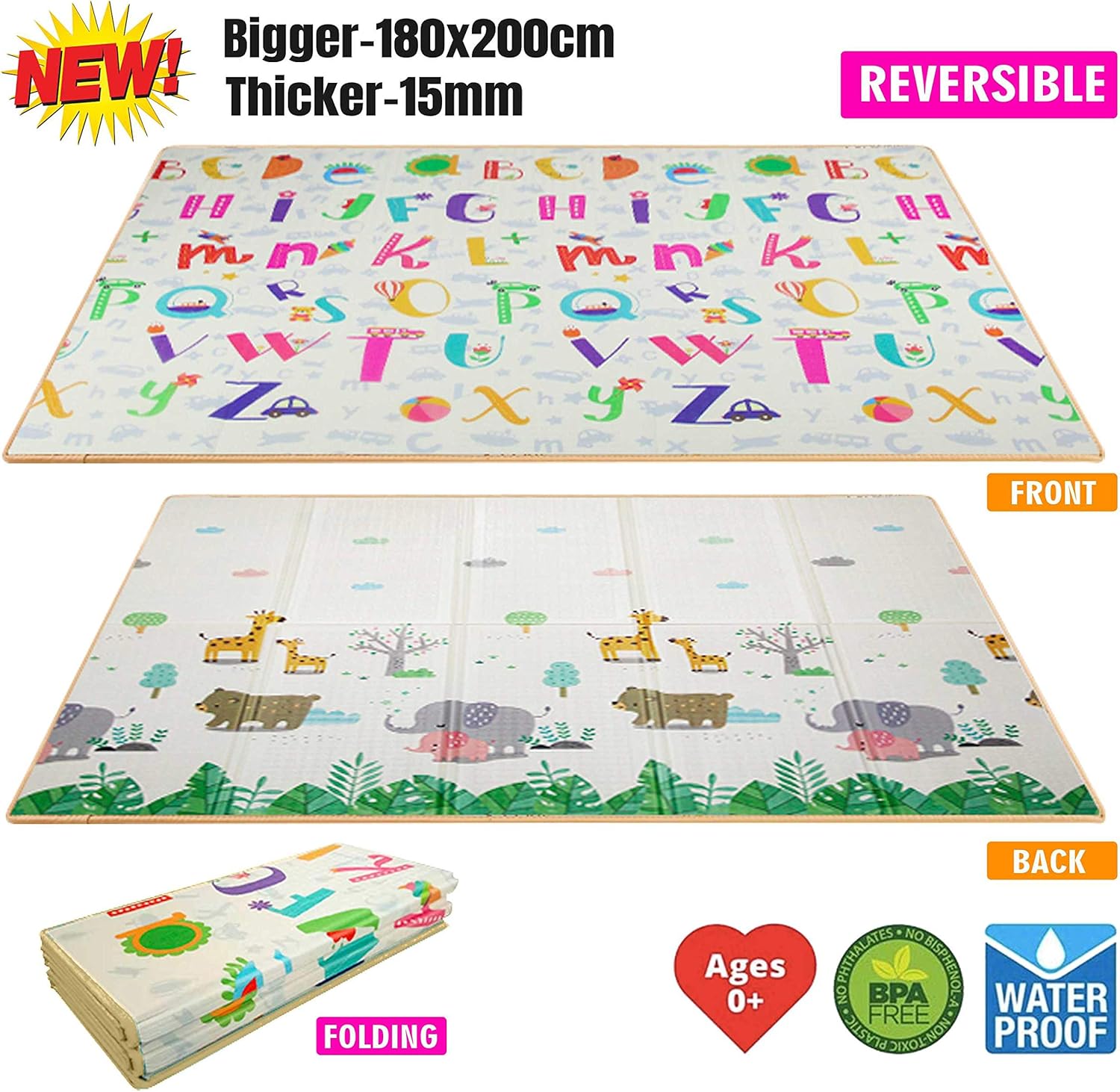 Superbe Bebe Tapis Deveil Bebe Et Enfant 200x180x1 5cm Tapis De Sol Epais En Mousse Impermeable Pliable Reversible Et Non Toxique Grande Taille Pour Chambre Garcon Ou Fille Eveil Et Jouets Bebe