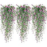 Artificial Hanging Flowers, 3 Pcs Fake Hanging Plants Artificial Vines for Outdoors, Fake Ivy Vine UV Resistant No Fade Faux Plants for Indoor Outside Garden Patio Yard Greenery Decoration (Red)