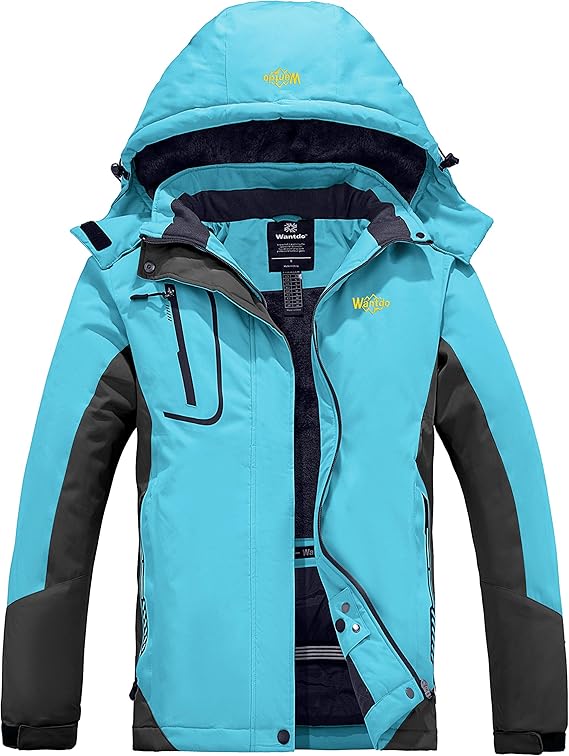 Wantdo Women's Mountain Waterproof Ski Jacket Windproof Rain Jacket Winter Warm Hooded Coat