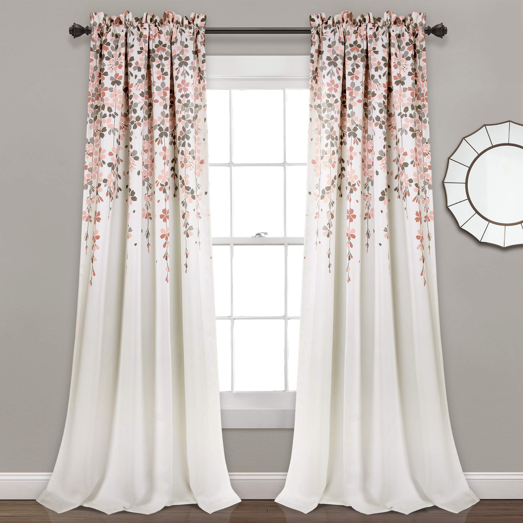Lush Decor Weeping Flower Room Darkening Window Curtain Panel Pair, Blush & Gray, 95" Long x 52" Wide