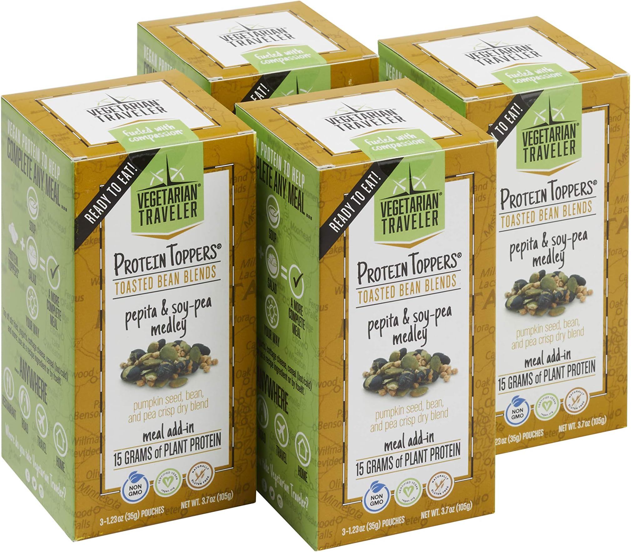 Protein Toppers - 15 Grams of Plant-Based Vegan Protein, Pepita & Soy-Pea Medley – Healthy Vegetarian Protein Topping for Salads, Yogurts, Soups - Gluten Free, Non-GMO, Certified Vegan – 4 Count