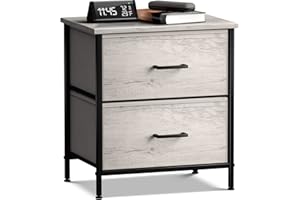 Sorbus Nightstand Dresser with 2 Faux Wood Drawers - Bedside Table Chest with Storage Bedroom, Living Room, Closet & Dorm Furniture Lamp Stand - Steel Frame, Wood Top, Easy Pull Fabric Bins