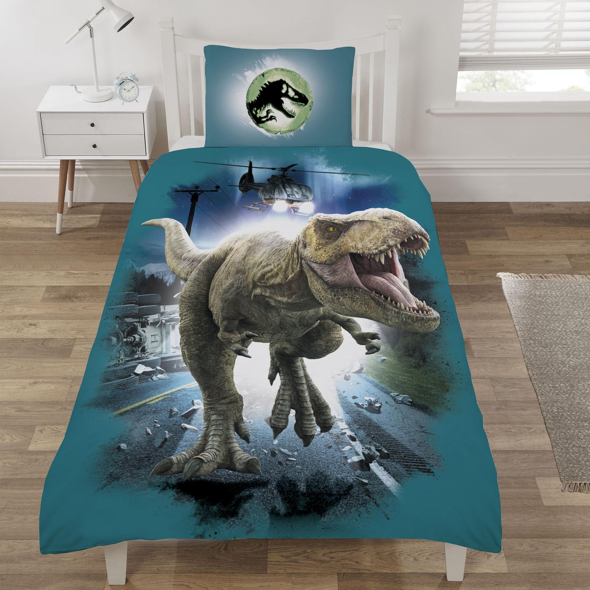 Coco Moon Jurassic World Helicopter Chase Dinosaur Single Duvet Cover Set Official Licensed Childrens Duvet Cover Sets For Kids Bed
