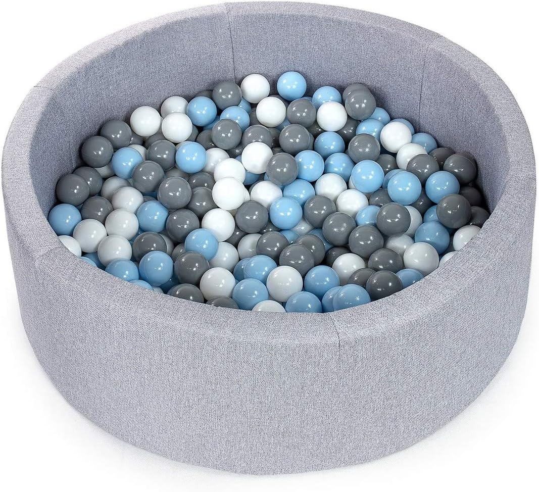 Tweepsy Soft Baby Round Ball Pool Pit 250 Balls 90x30cm Handmade EU - BKOZN3N - Light Grey Pool: White, Grey, Sky Blue