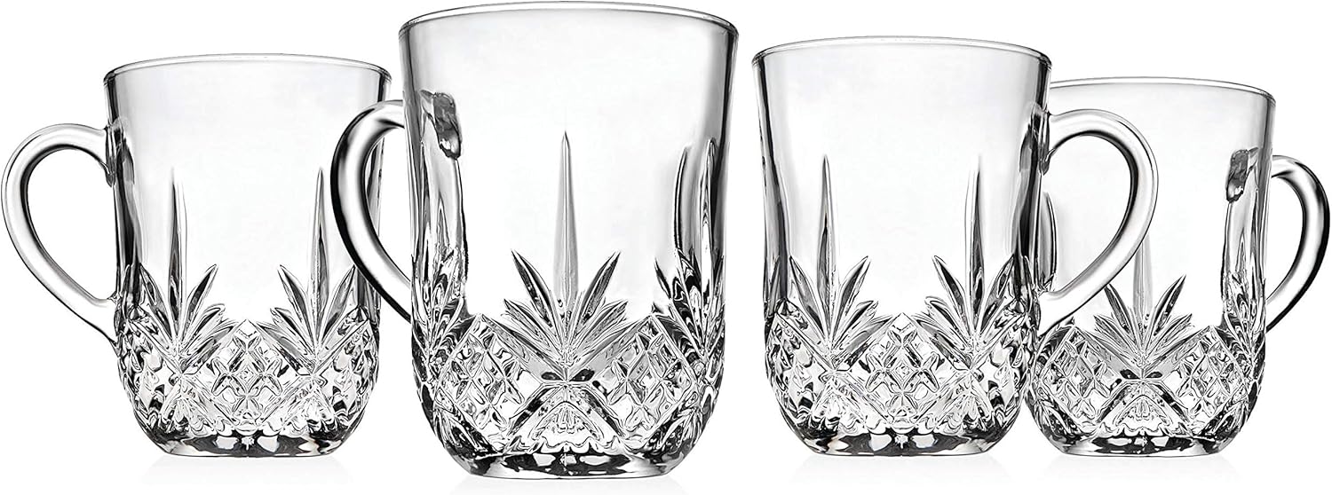 Godinger Coffee Mugs, Glass Coffee Mug Cups Set - Dublin Collection, Set of 4