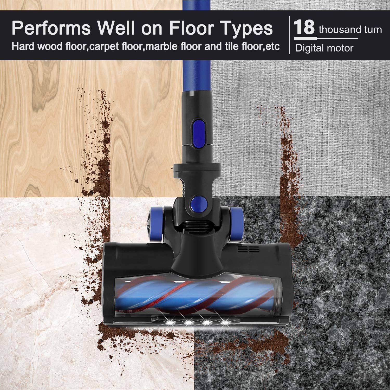 APOSEN Cordless Vacuum Cleaner, 24KPa Powerful Suction 250W Brushless Motor 4 in 1 Stick Vacuum for Home Hard Floor Carpet Car Pet H250 Blue -