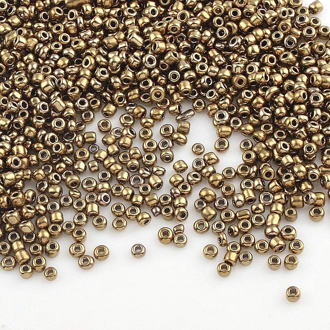 6500 x 2 mm Glass Seed Beads - Metallic Colour - 11/0 for Children, Bronze