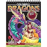 ColorIt Colorful Dragons Adult Coloring Book - 50 Single-Sided Designs, Thick Smooth Paper, Lay Flat Hardback Covers, Spiral 