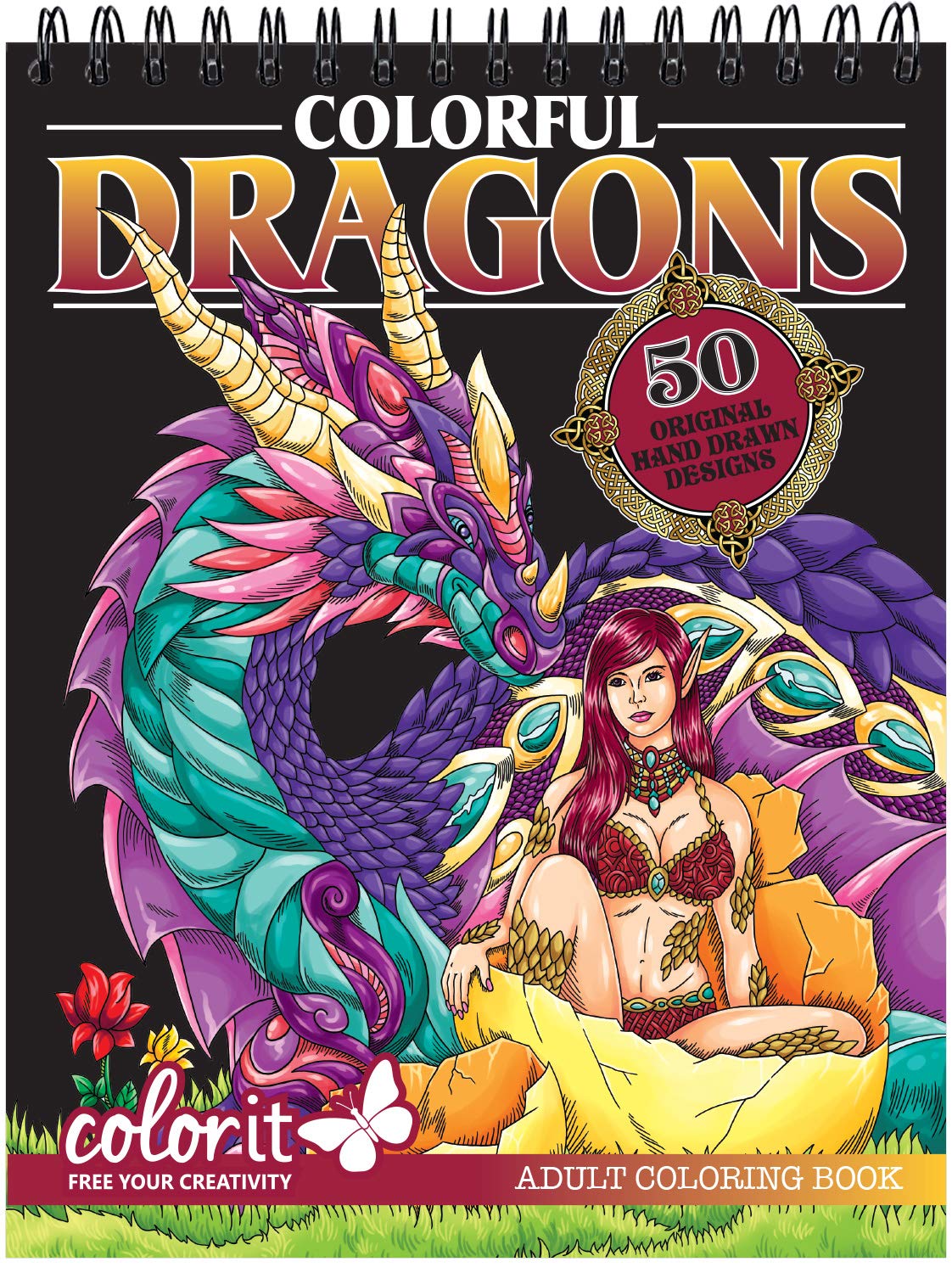 Colorit Colorful Dragons Adult Coloring Book 50 Single Sided Designs Thick Smooth Paper Lay Flat Hardback Covers Spiral Bound Usa Printed Dragon Pages To Color Buy Online In Cayman Islands At Cayman Desertcart Com