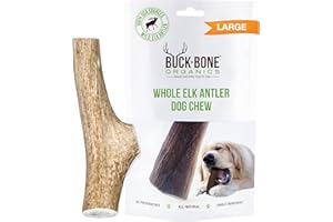 Buck Bone Organics Dog Chews, Elk Antlers for Dogs, Long Lasting Dog Bones for Aggressive Chewers, All Natural, No Preservatives, Wild Shed in The USA (Large)