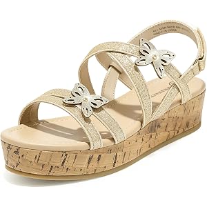shoeslocker Girls Sandals Platform Wedge Open Toe Summer Shoes Little Big Kid Flower Girl Heels Dress Shoes