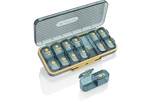 Am Pm Pill Organizer, Weekly Pill Box 2 Times A Day - Acedada 7 Day Pill Organizer with 7 Separate Containers, Portable Daily Medicine Dispenser Case for Vitamin, Fish Oils, Supplements, Stylish Blue